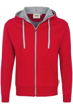 HAKRO Comfort Fit Sweatjacke Mit Kapuze Zip Rot/silber