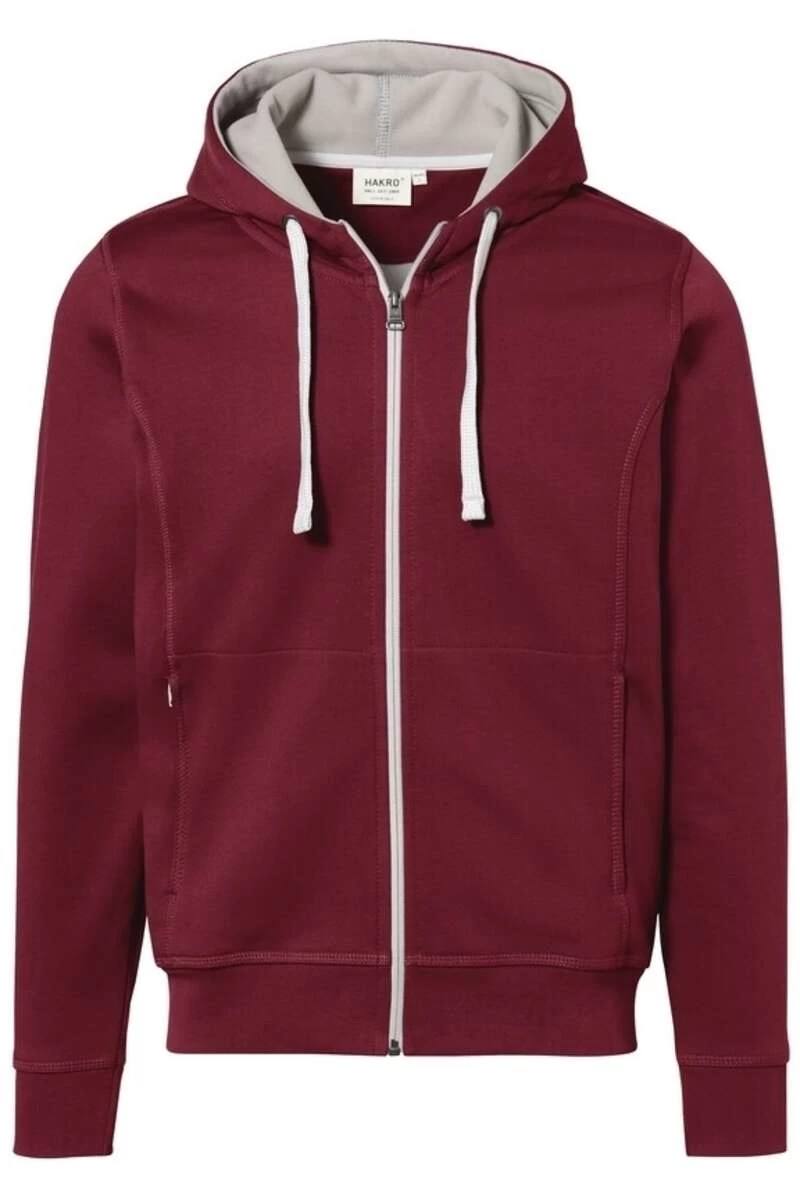 HAKRO Essentials Comfort Fit Sweatjacke Mit Kapuze Weinrot/silber 1 HAKRO Essentials Comfort Fit Sweatjacke Mit Kapuze Weinrot/silber
