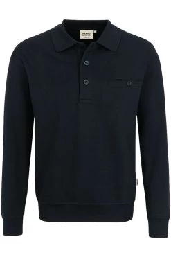 HAKRO 457 Comfort Fit Longsleeve Poloshirt Schwarz, Einfarbig