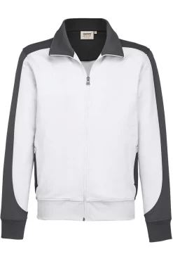 HAKRO 477 Comfort Fit Sweatjacke Zip Weiss/anthrazit