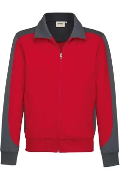 HAKRO 477 Comfort Fit Sweatjacke Zip Rot/anthrazit