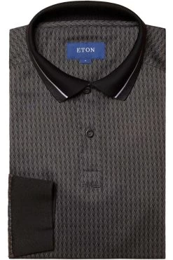ETON Slim Fit Longsleeve Poloshirt Schwarz, Strukturiert