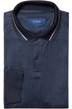 ETON   Slim Fit Longsleeve Poloshirt Navy, Strukturiert