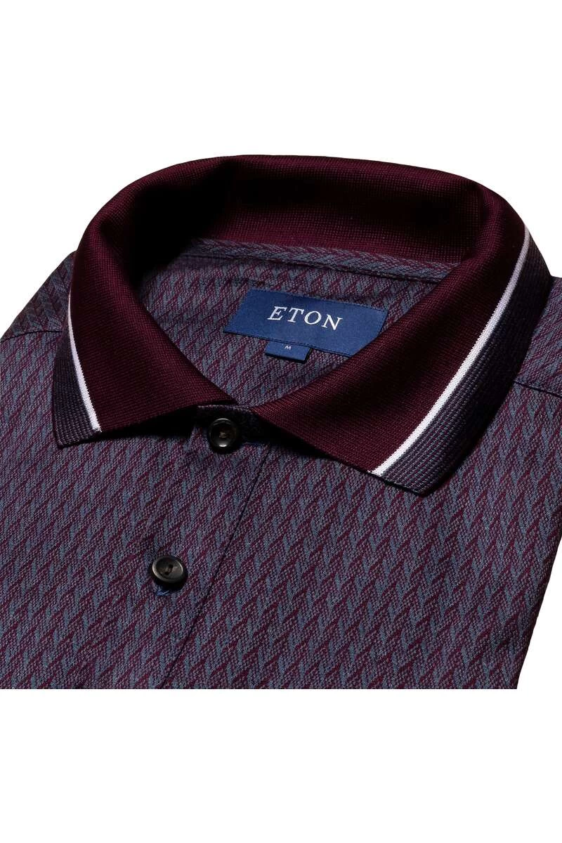ETON Slim Fit Longsleeve Poloshirt Aubergine, Strukturiert 2 ETON Slim Fit Longsleeve Poloshirt Aubergine, Strukturiert – Bild 2
