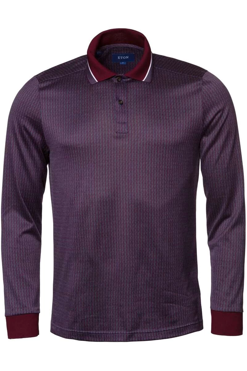 ETON Slim Fit Longsleeve Poloshirt Aubergine, Strukturiert 3 ETON Slim Fit Longsleeve Poloshirt Aubergine, Strukturiert – Bild 3