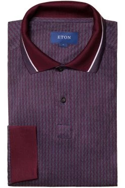 ETON   Slim Fit Longsleeve Poloshirt Aubergine, Strukturiert