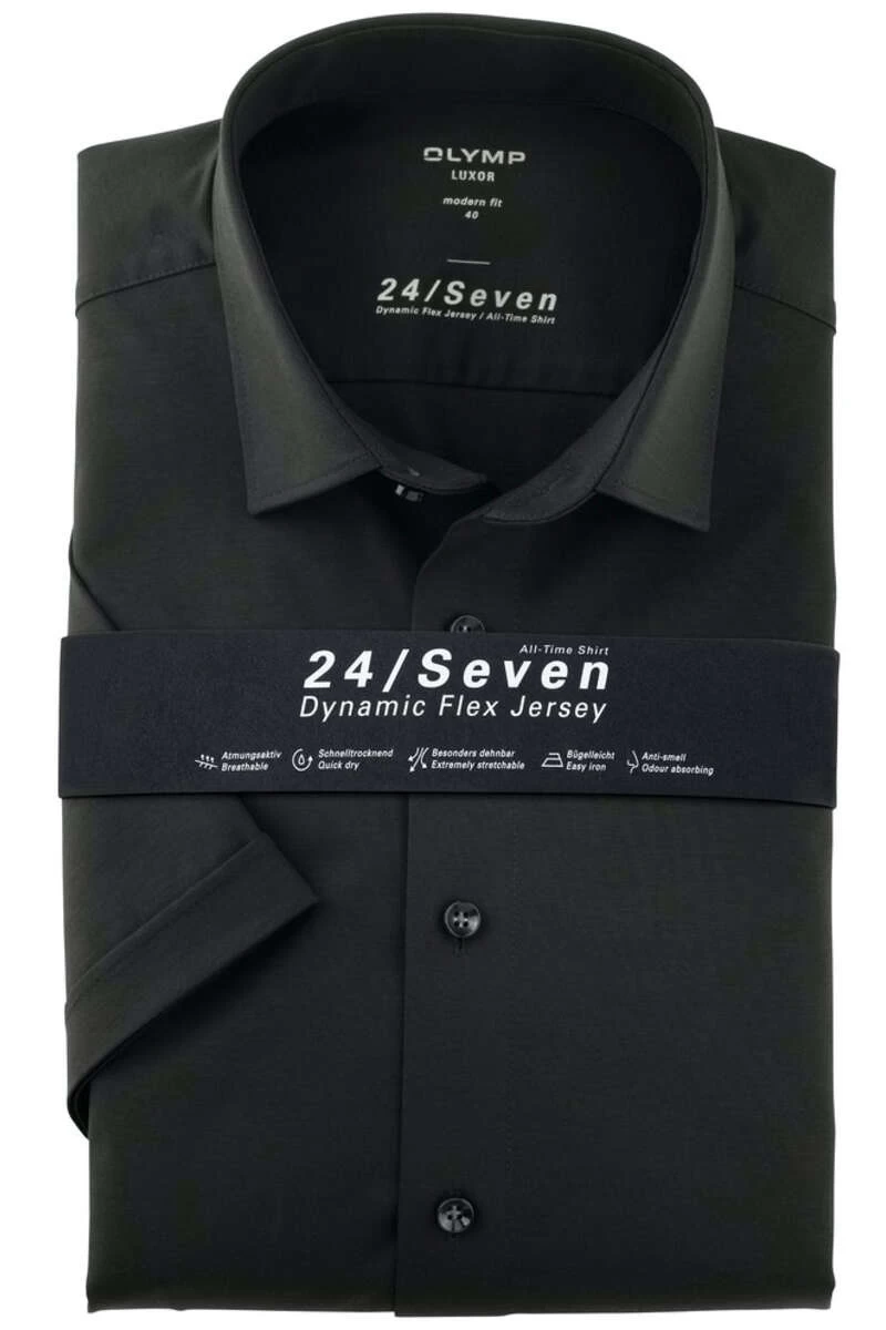 OLYMP Luxor Modern Fit Jerseyhemd Schwarz, Einfarbig 1 OLYMP Luxor Modern Fit Jerseyhemd Schwarz, Einfarbig