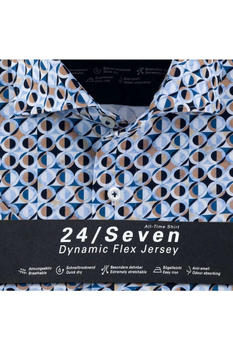 OLYMP Luxor 24/Seven Modern Fit Jerseyhemd Blau/braun/weiss, Gemustert 4 OLYMP Luxor 24/Seven Modern Fit Jerseyhemd Blau/braun/weiss, Gemustert – Bild 4