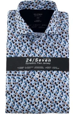 OLYMP Luxor 24/Seven Modern Fit Jerseyhemd Blau/braun/weiss, Gemustert