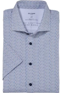 OLYMP Luxor 24/Seven Dynamic Flex Modern Fit Jerseyhemd Blau/orange, Gemustert