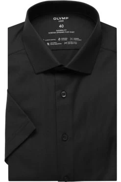 OLYMP Luxor 24/Seven Dynamic Flex Modern Fit Jerseyhemd Schwarz, Einfarbig