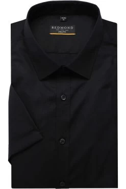 Redmond Slim Fit Hemd Schwarz, Einfarbig