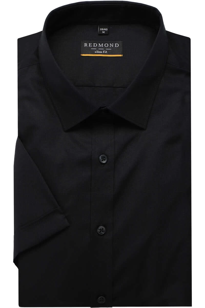 Redmond Slim Fit Hemd Schwarz, Einfarbig 1 Redmond Slim Fit Hemd Schwarz, Einfarbig