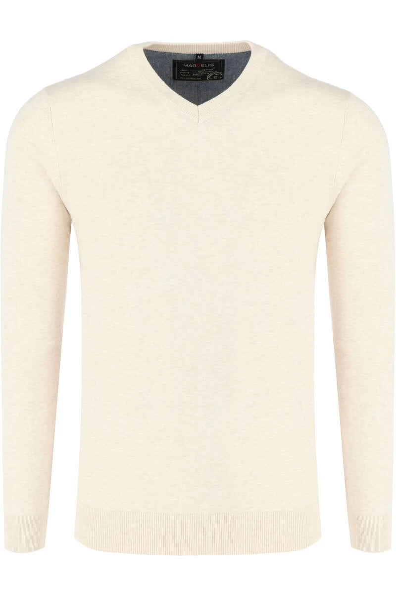 Marvelis Casual Modern Fit Herren Pullover V-Ausschnitt Ecru 1 Marvelis Casual Modern Fit Herren Pullover V-Ausschnitt Ecru
