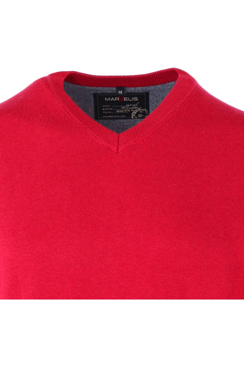 Marvelis Casual Modern Fit Herren Pullover V-Ausschnitt Rot 2 Marvelis Casual Modern Fit Herren Pullover V-Ausschnitt Rot – Bild 2