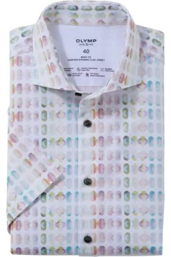OLYMP Level Five 24/Seven Dynamic Flex Body Fit Jerseyhemd Weiss/pink, Gemustert