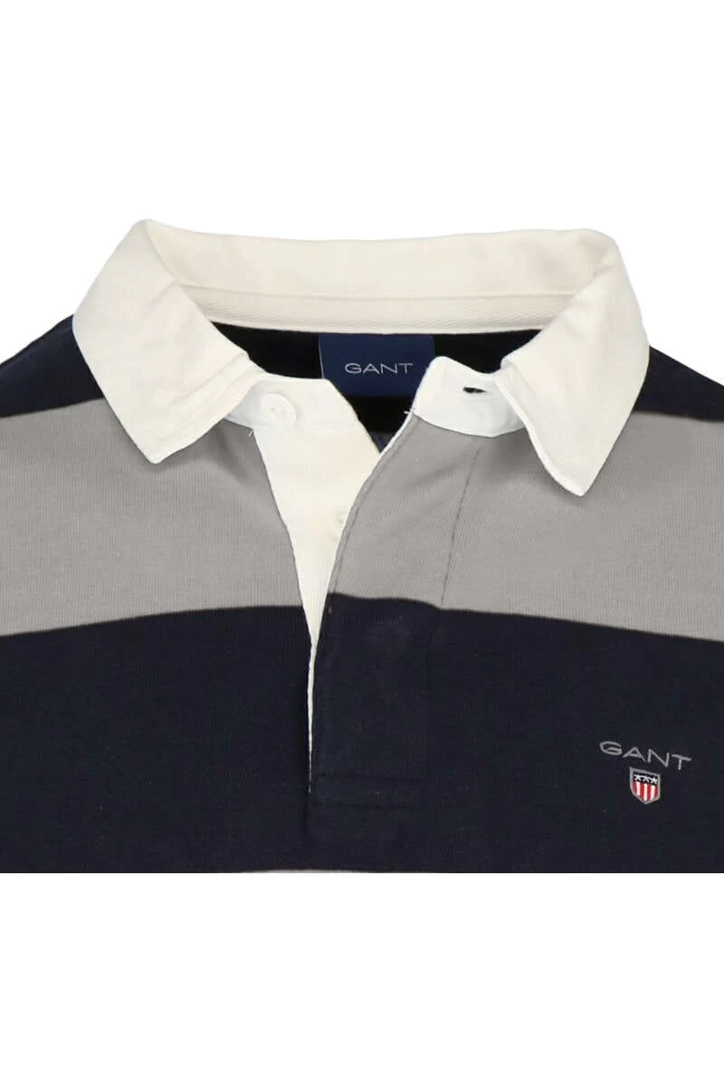 GANT Regular Fit Longsleeve Poloshirt Grau/blau, Querstreifen 2 GANT Regular Fit Longsleeve Poloshirt Grau/blau, Querstreifen – Bild 2