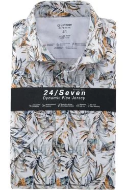 OLYMP Level Five 24/Seven Body Fit Jerseyhemd Grün/weiss, Gemustert