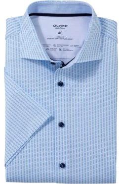 OLYMP Level Five 24/Seven Dynamic Flex Body Fit Jerseyhemd Bleu/weiss, Gemustert