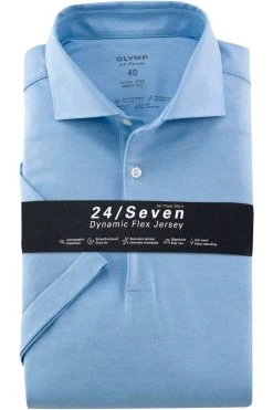 OLYMP Level Five 24/Seven Body Fit Jerseyhemd Bleu, Meliert