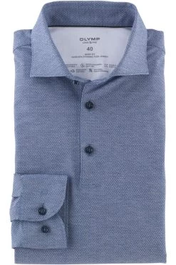 OLYMP Level Five 24/Seven  Body Fit Longsleeve Poloshirt Royal, Gemustert