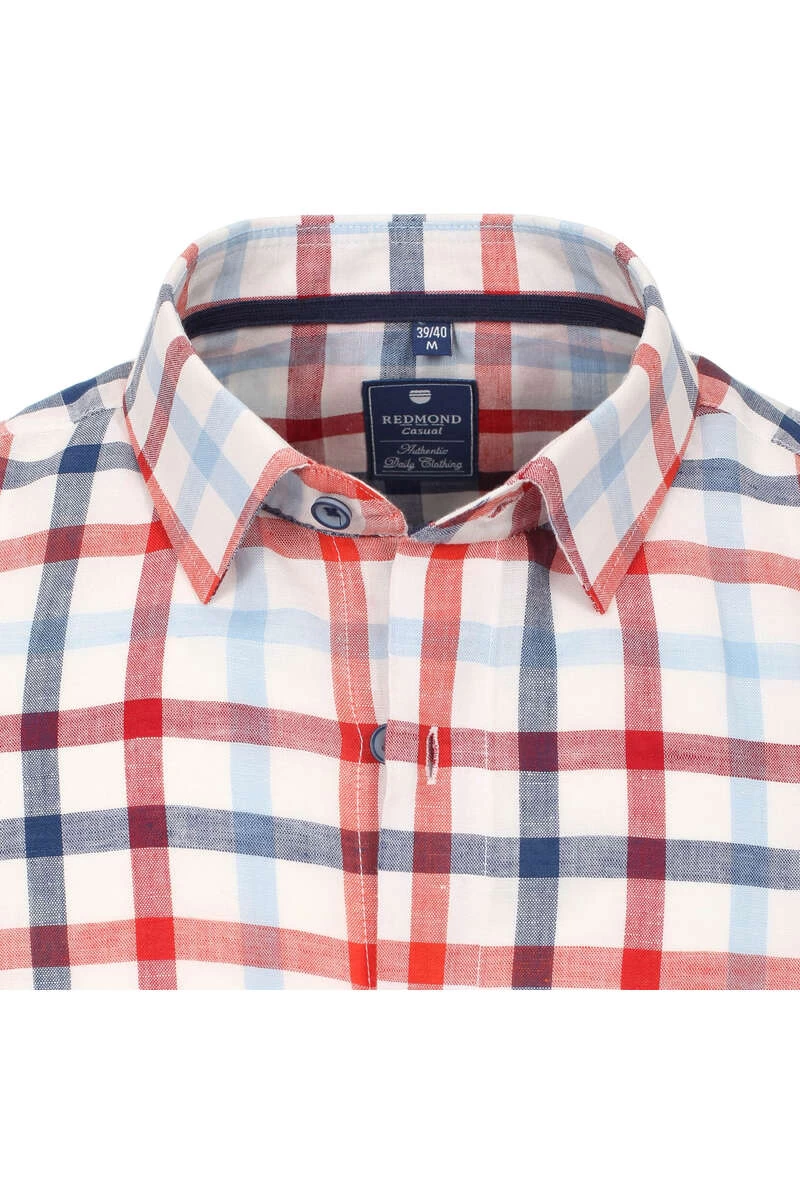 Redmond Regular Fit Leinenhemd Weiss/blau/rot, Kariert 2 Redmond Regular Fit Leinenhemd Weiss/blau/rot, Kariert – Bild 2