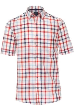 Redmond Regular Fit Leinenhemd Weiss/blau/rot, Kariert