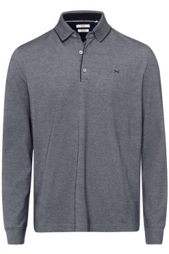 Brax Modern Fit Longsleeve Poloshirt Nachtblau, Einfarbig
