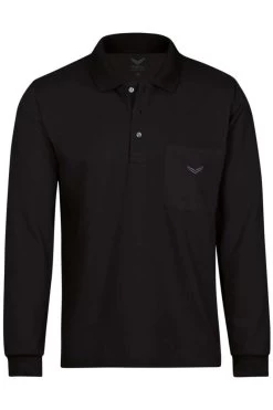 TRIGEMA   Comfort Fit Longsleeve Poloshirt Schwarz, Einfarbig