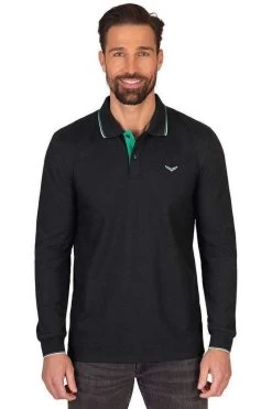 TRIGEMA   Slim Fit Longsleeve Poloshirt Schwarz, Einfarbig -Ho ho ho, Mode in Grün. 21655121 008 8 800
