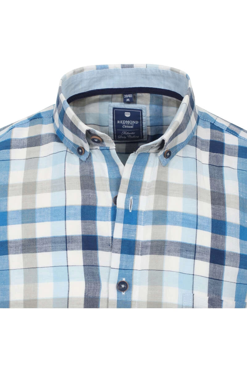 Redmond Casual Regular Fit Leinenhemd Blau/weiss, Kariert 2 Redmond Casual Regular Fit Leinenhemd Blau/weiss, Kariert – Bild 2