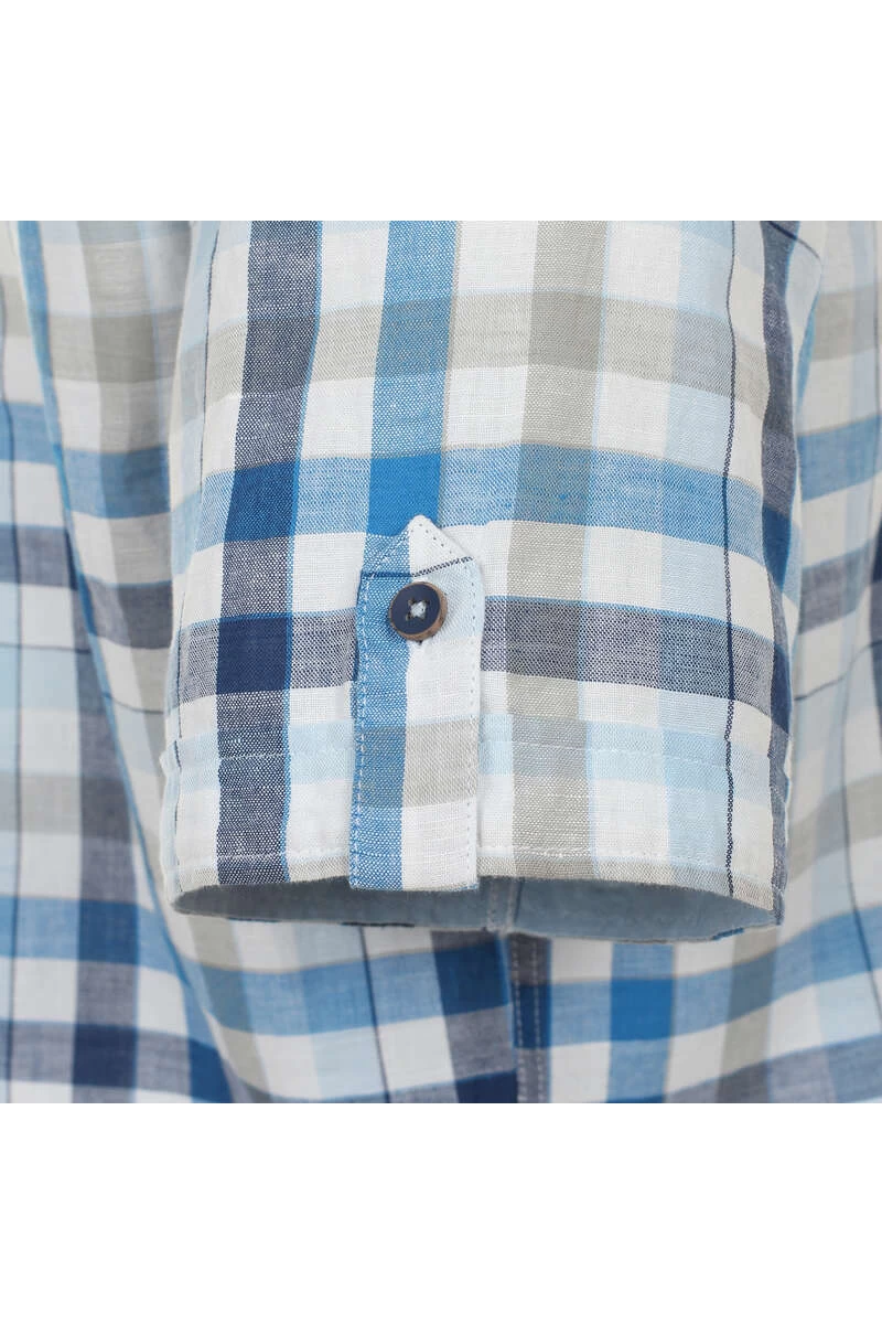 Redmond Casual Regular Fit Leinenhemd Blau/weiss, Kariert 3 Redmond Casual Regular Fit Leinenhemd Blau/weiss, Kariert – Bild 3