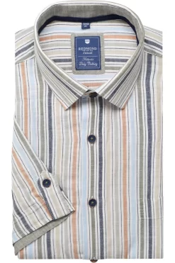Redmond Casual Regular Fit Leinenhemd Blau/grün, Gestreift