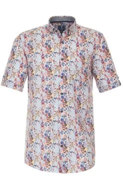 Redmond Casual Modern Fit Leinenhemd Blau/orange, Blumen