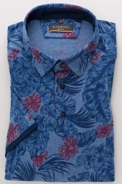 ETERNA Slim Fit Jerseyhemd Marine, Gemustert