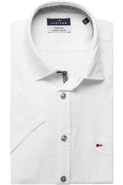 Jupiter Casual Regular Fit Leinenhemd Weiss, Einfarbig