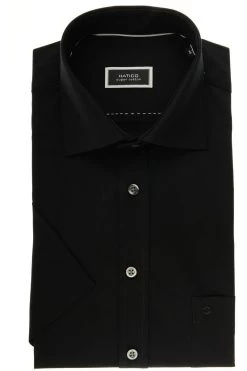 Hatico Regular Fit Hemd Schwarz, Einfarbig