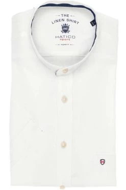 Hatico Regular Fit Leinenhemd Weiss, Einfarbig