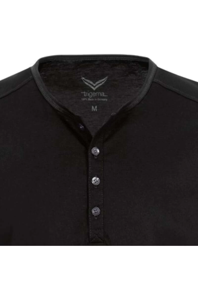 TRIGEMA Comfort Fit T-Shirt Henleykragen Schwarz, Einfarbig 2 TRIGEMA Comfort Fit T-Shirt Henleykragen Schwarz, Einfarbig – Bild 2
