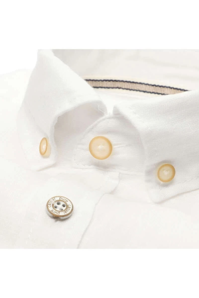 Pure Casual Slim Fit Leinenhemd Weiss, Einfarbig 2 Pure Casual Slim Fit Leinenhemd Weiss, Einfarbig – Bild 2