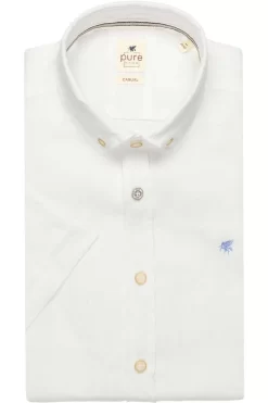 Pure Casual Slim Fit Leinenhemd Weiss, Einfarbig