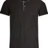 TRIGEMA  Slim Fit T-Shirt Henleykragen Schwarz, Einfarbig