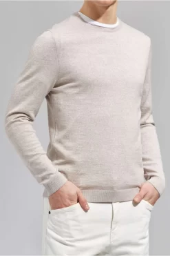 MAERZ Modern Fit Herren Pullover Rundhals Beige