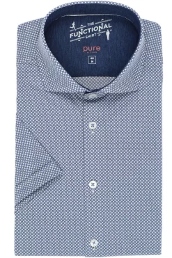 Pure Functional Slim Fit Jerseyhemd Mittelblau, Gemustert