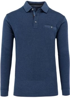 Casa Moda Longsleeve Poloshirt Blau, Gemustert