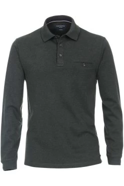 Casa Moda Casual Casual Fit Longsleeve Poloshirt Dunkelgrün, Gemustert