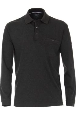 Casa Moda Longsleeve Poloshirt Anthrazit, Gemustert