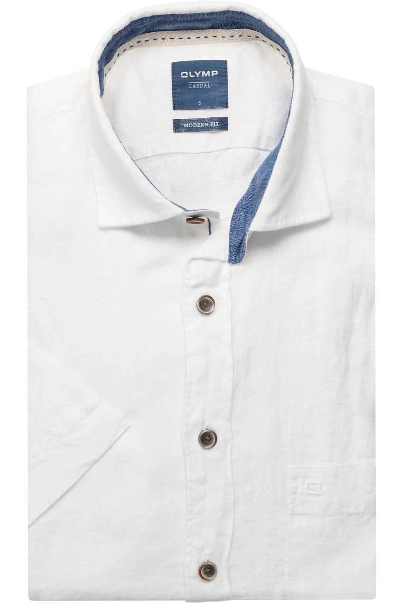OLYMP Casual Modern Fit Leinenhemd Weiss, Einfarbig 1 OLYMP Casual Modern Fit Leinenhemd Weiss, Einfarbig