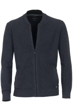 Casa Moda Herren Strickjacke Collegekragen Blau