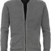 Casa Moda Herren Strickjacke Collegekragen Anthrazit